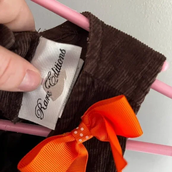 Thanksgiving Turkey Dress Baby Girl Dress ?Vintage Size 2T Bows Brown & Orange - Picture 5 of 8